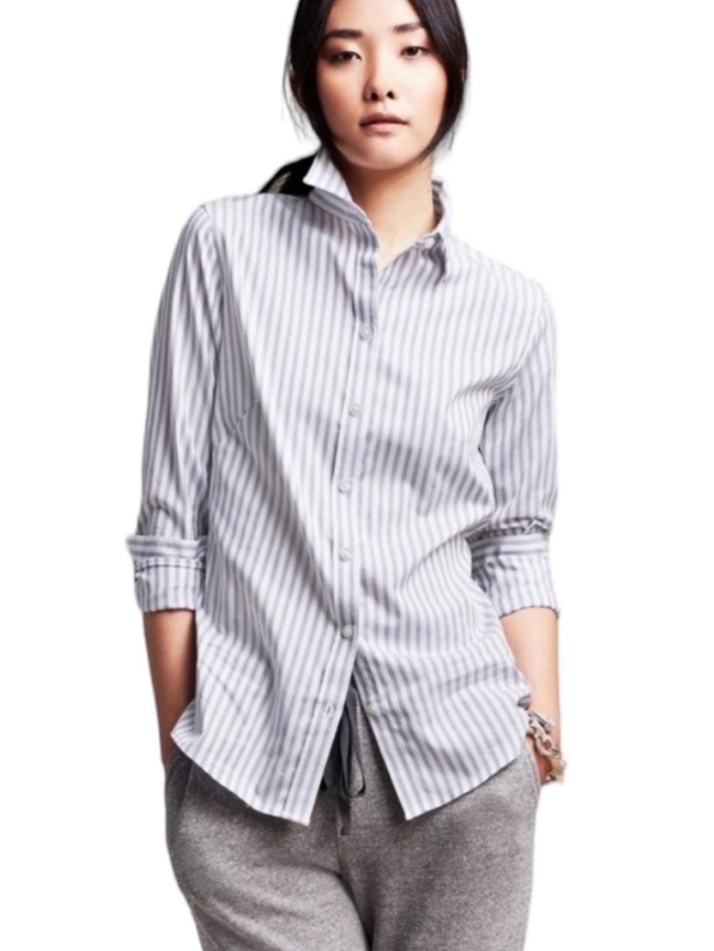 Banana Republic Non Iron Fitted Stripe Long Sleeve Button Down Shirt